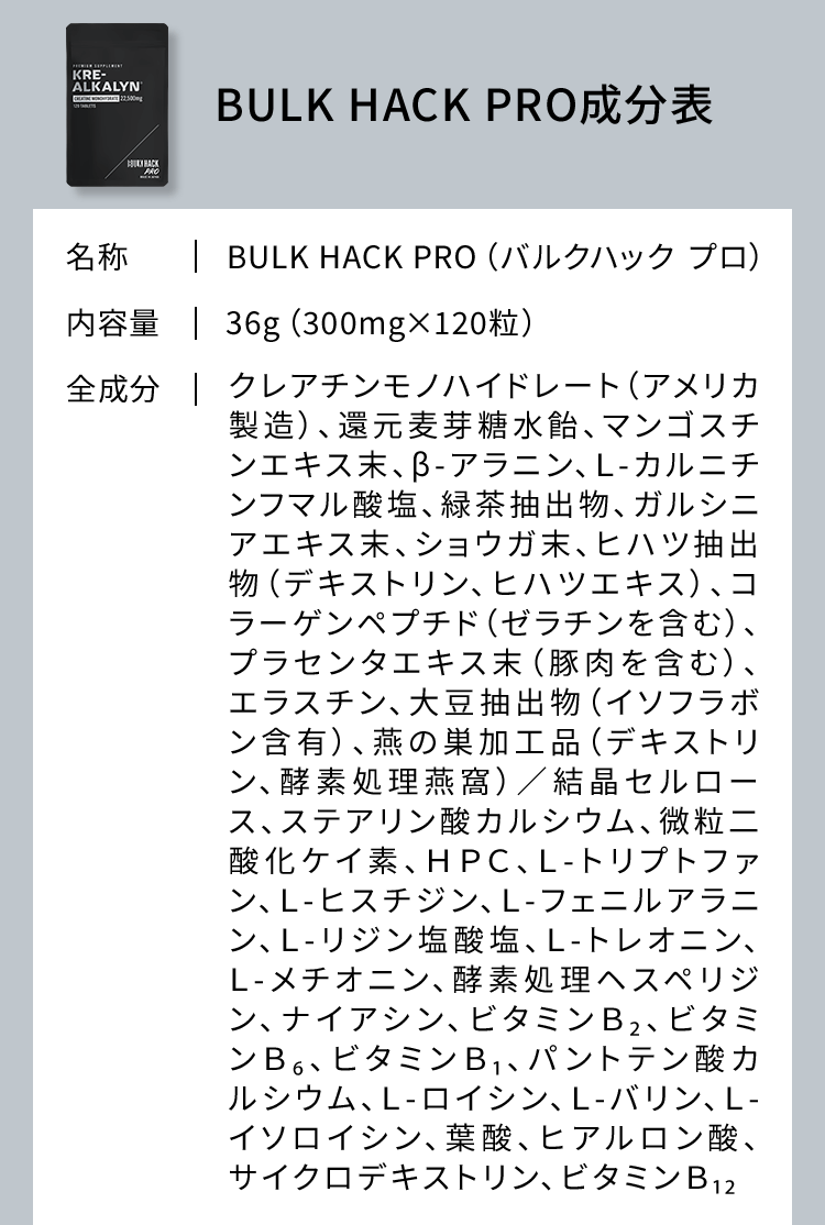 BULK HACK PRO成分表