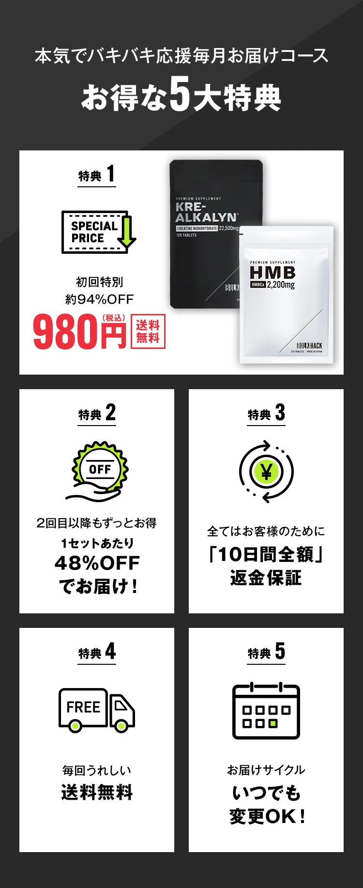 本気でバキバキ応援毎月お届けコース お得な5大特典